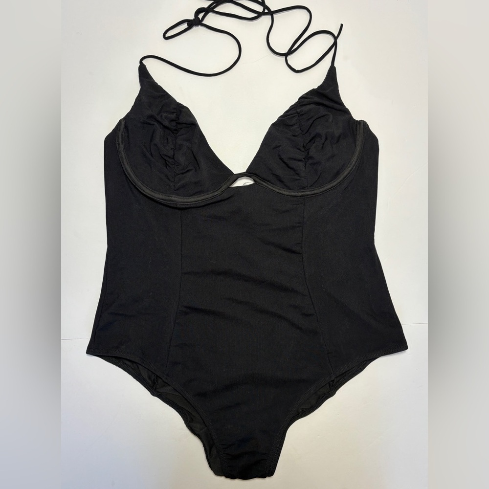 NWT Thatssofetch Underwire Cutout Black Halter Top Bodysuit Womens Size 12